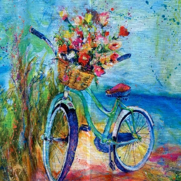 Leoma Lovegrove Bicycle Floral Print Top Sz Large Asymmetrical Hem Short Sleeve - Picture 8 of 10